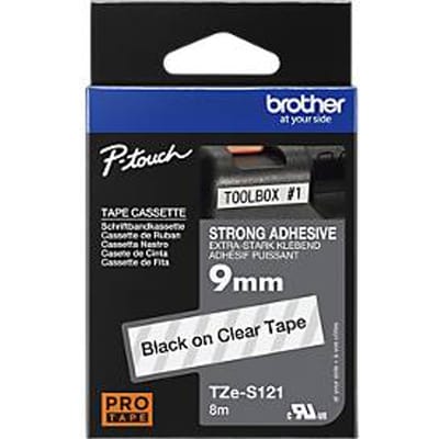 Brother TZe-S121 Labeltape extra sterk klevend Tapekleur: Transparant Tekstkleur: Zwart 9 mm 8 m
