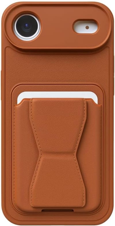 Schokbestendige Backcover met Kaarthouder & Ingebouwde Standaard – PU Leer – Luxe Bescherming & Comfortabele Grip Geschikt voor: iPhone Air - Bruin