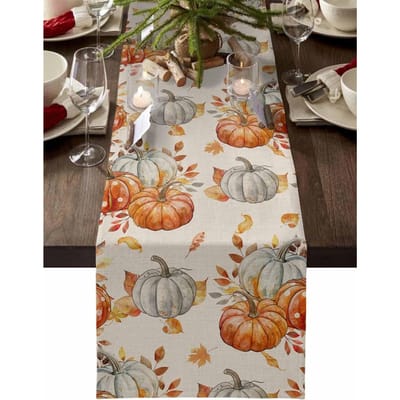 Herfst Dankzegging Pompoenen Linnen Tafelkleed Feestdecor Wasbaar Herfst Esdoornbladeren Keuken Eettafel Lopers Herfst Decor 150x33cm