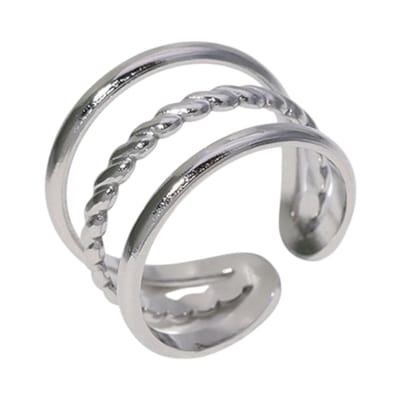 Aramat Jewels | Ringen | Open Ring Driedubbele Band: Glad en Gedraaid (15 mm Breed) | Zilverkleur | |15mm | Staal | Volwassenen | Verkleurd niet
