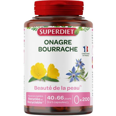 Super Diet Biologische Teunisbloem - Bernagie Oliën - Ondersteunt Huid - Verbetert elasticiteit - 200 capsules