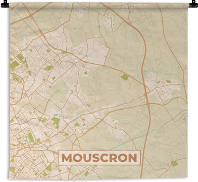 Wandkleed - Wanddoek - België - Kaart - Plattegrond - Mouscron - Stadskaart - 180x180 cm - Wandtapijt