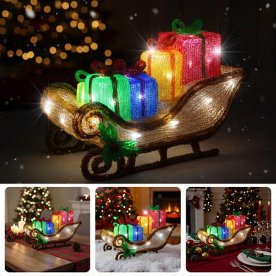 Cheqo® Kerstfiguur Arreslee Met Led - 40 cm - Kerstverlichting Binnen En Buiten - IP44 - Led Verlichting - Kerstdecoratie - Timer Functie - Energiezuinig - Spatwaterdicht - 40 Leds - Acryl Materiaal - Kerstversiering