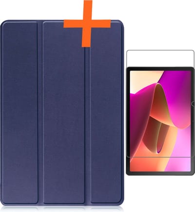 Hoesje - Geschikt voor Lenovo Tab M10 (3e / 3rd generatie) - Met Screenprotector - Trifold Bookcase - Hard Cover - Hardcover Book Case - Tablet Hoes - Donkerblauw
