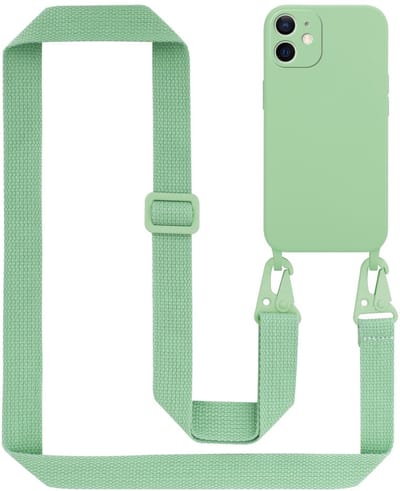 Cadorabo Mobiele telefoon ketting geschikt voor Apple iPhone 12 MINI in LIQUID LICHT GROEN - Silicone beschermhoes met lengte verstelbare koord riem