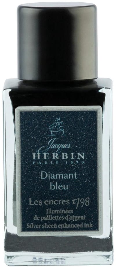 Jacques Herbin Vulpen inkt - Inkt 1798 - Diamant bleu - 15 ml - Blauw - zilveren glitters