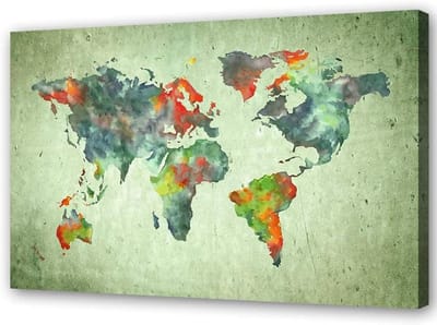 Wereldkaart Wanddecoratie - Landkaart Abstract - Interieur Decoratie - Levendige Geurloze Kleuren - 120x80 cm - Groen
