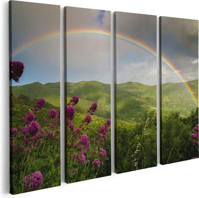 Artaza Canvas Schilderij Vierluik Regenboog in de Heuvel Bossen - 80x60 - Foto Op Canvas - Canvas Print