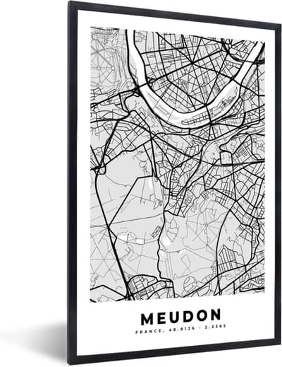 Fotolijst incl. Poster - Plattegrond - Meudon - Stadskaart - Kaart - Frankrijk - 40x60 cm - Posterlijst