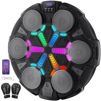 Muziek Boksmachine voor Kinderen - Wandgemonteerd Bluetooth Punching Target met Licht en Geluid, Bokstraining Apparatuur met Handschoenen, Cadeau voor Jongens en Meisjes 3-12 Jaar
