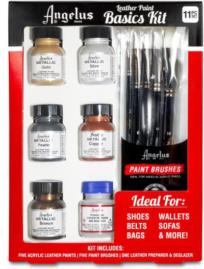 Angelus Basis Metallic Set voor leer verven - 5 kleuren 29,5ml - 5 penselen