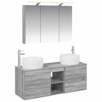 vidaXL - Badkamermeubel - Set - 4 - st - Grijs - Sonoma - Bewerkt - hout - en - glas