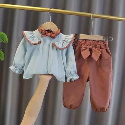 Kinderkleding Meisjes Lente en Herfst Kleding Pak Shirt Baby Meisje Schattige Lente Klein Meisje Longsleeve Pullover Twee Delen 80 gray