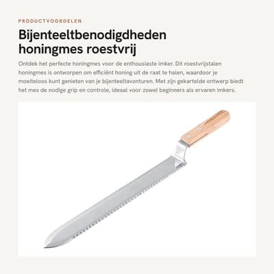 Dailygoods- Honingmes roestvrij staal - gekarteld ontwerp - bijenteelt benodigdheden - imker gereedschap - honing oogsten - duurzaam materiaal - Bijenteeltgereedschap
