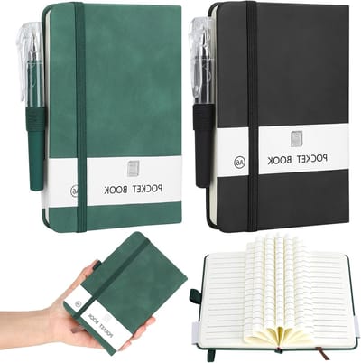 Notitieboek A6 Set van 2, Mini Notitieboek met Stift, 200 Pagina's, Elastisch Sluiting, Handzaam Pocket Notitieblok voor Thuis en Op Reis