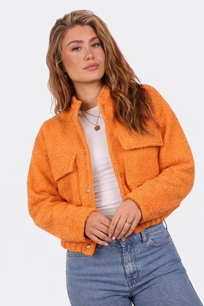 Getdrezzed Jasje - Maat: L/XL - Teddy bomberjack met drukknoopsluiting oranje
