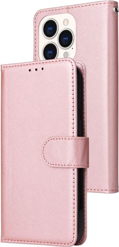 LuxeBass Hoesje geschikt voor Apple iPhone 14 - Boekhoesje met kaartvakken - RoseGoud gsm hoesje - telefoonhoes - telefoonhoesjes