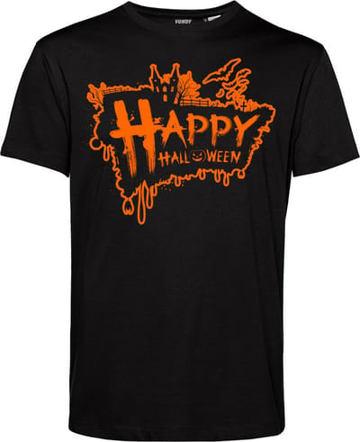 T-shirt Happy Halloween | Halloween Kostuum Volwassenen | Halloween | Foute Party | Zwart | maat XS