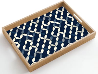 Dienblad hout 50x35 cm - Schootdienblad - Abstract - Patroon - Blauw - Borrelplank rechthoek - Plateau dienbladen