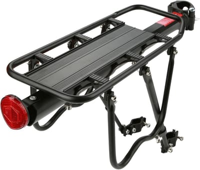 Verstelbare Fietsendrager voor Mountainbike, Zwart Aluminium Achterdrager met Aanpasbare Onderste Steunen voor Fietstassen en Bagage