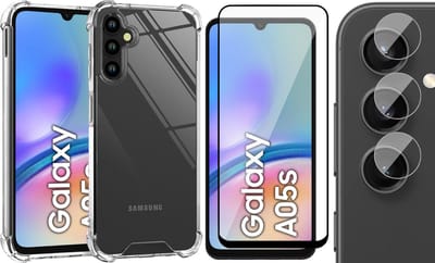 Hoesje geschikt voor Samsung Galaxy A05s - Screenprotector Volledig Dekkend Glas & Camera - Shockproof Transparant