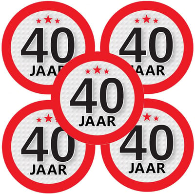 40 jaar leeftijd sticker - 15x - rond - Dia 9 cm - 40 jaar verjaardag - jubileum - leeftijd versiering