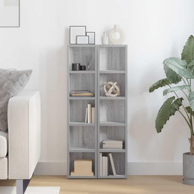CD Kasten - Opbergkasten Media - Media Opslag - 5 Vakken Per Stuk - 21x16x93.5 cm - Grijs Sonoma