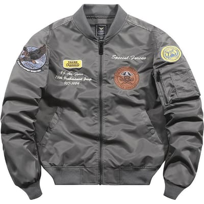 Nieuwe Herfst- en Winter Air Force Pilot Jas Heren Geborduurd Baseball Uniform Plus Size Jas XXXL gray