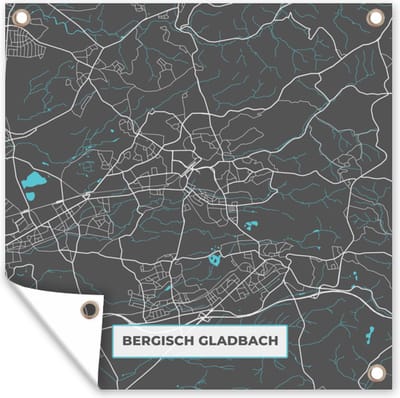 Tuin poster Bergisch Gladbach – Stadskaart – Blauw – Plattegrond – Stadskaart – Kaart - Duitsland - 200x200 cm - Tuindoek