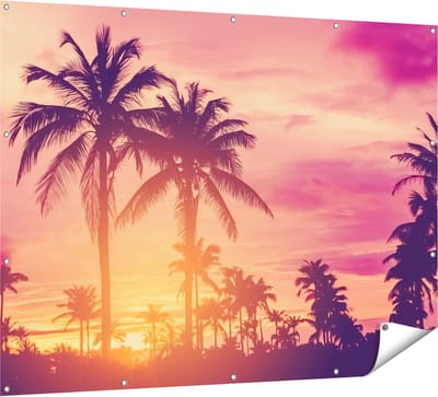 Gards Tuinposter Tropische Palmbomen met Zonsondergang - 160x120 cm - Tuindoek - Tuindecoratie - Wanddecoratie buiten - Tuinschilderij