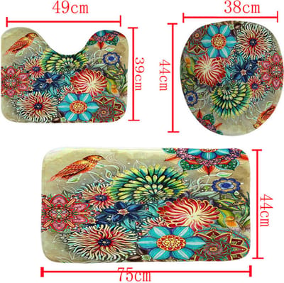 3-delige set badmatten in bohemian stijl antislip wasbare badkamermatten set 3D digitaal printen waterdicht en schimmelbestendig badkamermatten voor toilet - Bohemian flower-yellow - 75*45