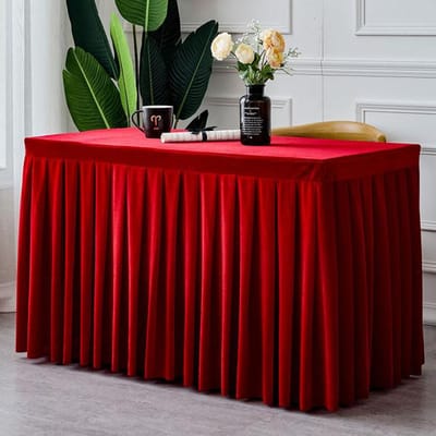Fluwelen tafelkleed Rechthoekige conferentie-expositietafelhoes Wit / Zwarte tafelrok voor bruiloft, evenement, feest, bureaudecoratie 140x40x75cm