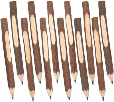 Dailygoods- Houten Potloden 12 Stuks - Tak Houten Stiften - Kindercadeautje - Verjaardagscadeau - Natuurlijk Lindehout - 13 cm Formaat