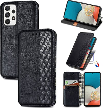 Luxe PU Lederen Ruitpatroon Wallet Case + PMMA Screenprotector voor Galaxy A53 5G _ Zwart
