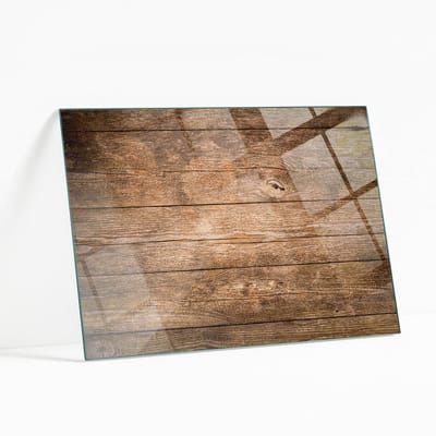Wallfluent - Houten Plankstructuur Gehard Glas - 80 x 60 cm - Bruin Glazen Tafelblad - Rechthoekig Tafelblad Glas - Glasplaat Tafel - Gehard Glazen Tafelblad Voor de Eettafel in de Eetkamer