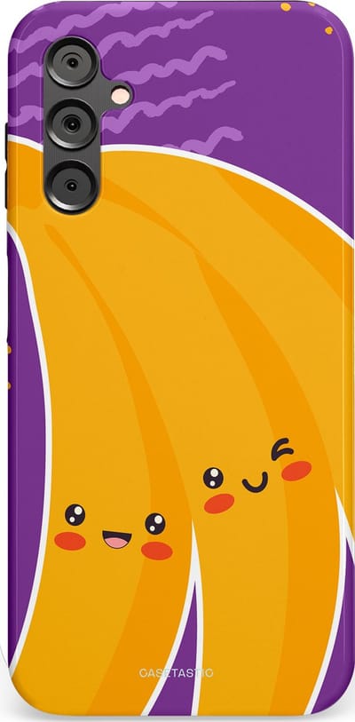 Casetastic hoesje geschikt voor Samsung Galaxy A14 (2023) 5G / Samsung Galaxy A14 (2023) 4G - Dubbellaagse bescherming - Blije Banaan - Fashion Case - Lavendel Geel