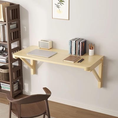 Opvouwbaar Bureau - Wandbureau Hangend - Thuiswerken Organiseren - Massief Hout Materiaal - 50x30cm - Naturel