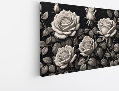 Saammp Canvas Schilderij - Bloemen - Zwart - Grijs - Abstract - 30x20 - Foto op canvas - Wanddecoratie - Muurdecoratie Woonkamer - Kantoor Decoratie