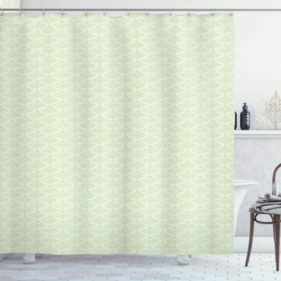 ABAKUHAUS Douchgordijn met visschubbenpatroon – Groen/Wit – 175×180 cm