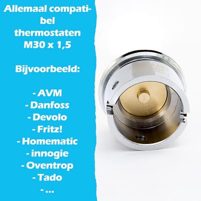 Adapter Set voor Radiatorventiel: 22,6 mm naar M30x1,5 - Geschikt voor Slimme Thermostaatkoppen