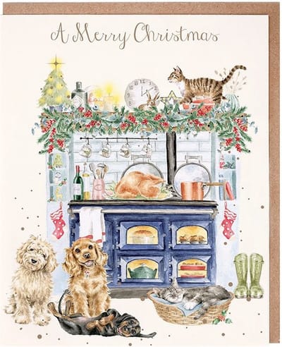 Wrendale Kerstkaarten Notepack - 8 stuks - 'The Country Christmas Kitchen' Dog and Cat Christmas Card Pack