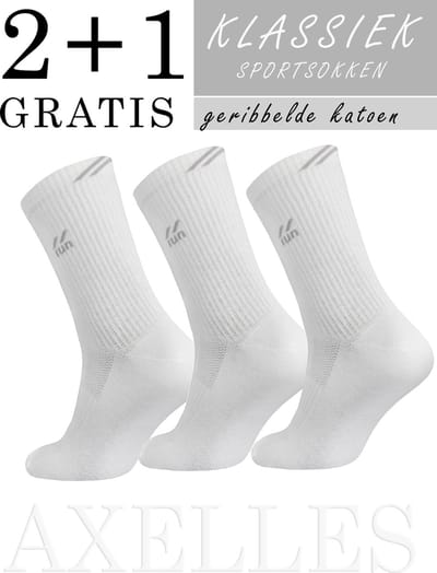 Sportsokken, geribbeld enkelboord met logo, wit-grijs, 2+1 gratis geschenkset, maat 40/41.
