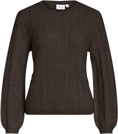 Vila Trui Viliga Pointelle L/s O-neck Top -no 14117271 Coffee Bean Melange Dames Maat - L
