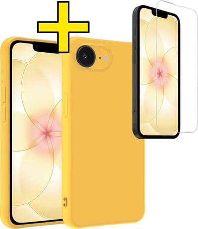 Hoesje - Met Screenprotector - Geschikt voor Apple iPhone 17e - Sterk & Shockproof - Back Cover - Siliconen Case - Telefoon Hoes - Telefoonhoesjes - Geel
