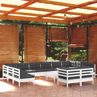 vidaXL - 13-delige - Loungeset - met - kussens - grenenhout - wit