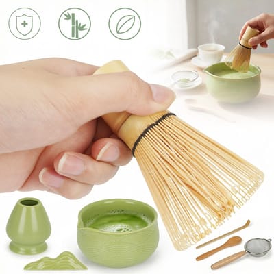 7-Delige Matcha Ceremonie Set - Loodvrije Keramische Kom Bamboe Tools - V-Vormige Tuit Comfortabele Grip - Duurzaam En Vaatwasmachinebestendig - Perfect Cadeau Voor Theeliefhebbers