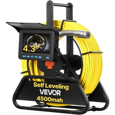 VEVOR rioolcamera, 50 m, zelfnivellerende buiscamera met 4,3-inch HD-scherm, IP68 waterdicht, met verlichting (12 LED's en 16 GB geheugenkaart) voor rioolleidingen en -buizen.