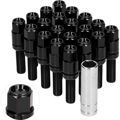 20 stuks Stalen Verlengde Wielbouten M12x1.25 28mm Draad met Huls Universeel voor AutoZwart zwart