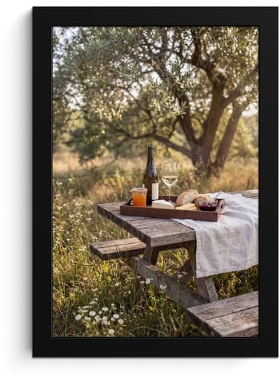 Poster in lijst - Fotolijst 20x30 cm - Posters - Picknick - Wijn - Kaasplankje - Posterlijst zwart - Decoratie - Wanddecoratie woonkamer - Muurdecoratie slaapkamer