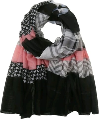 Dames Sjaal - Sjaal Dames - Zomersjaal - Voorjaarssjaal - Shawl - Omslagdoek - Mode Sjaal - Geruit - Pied de Poule - 180 * 83 cm - Roze - Zwart - Grijs